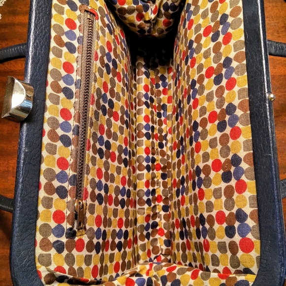 Vintage Navy Blue Leather Clasp Handbag 1960s - Picture 7 of 11